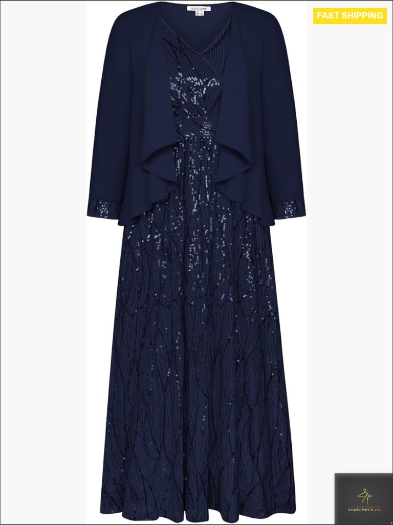 Two Piece Sequin Dress Set With Chiffon Jacket Formal Evening Party A-Line